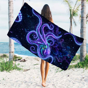 cosmic octopus neon purple Quick Drying Microfiber Beach Towel Lightweight for Swimming Camping Yoga - Bath Towel
