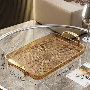 WORTHBUY | WORTHBUY Light Luxury Clear Serving Tray Plastic Fruit Dessert Tray With Handle Home Decorative Storage Tray Kitchen Organizer
