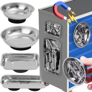 Magnetic Tray Stainless Steel Parts Tray Round Rectangular Magnetic Bowl Screw Storage Plate for Car Suction Pad Tools Holder