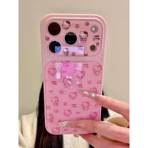 Sanrio | Cute Pink Sanrio Full Screen Hello Kitty Lens Protection Phone Case For iphone 17 16 15 14 Pro Max Acrylic Shockproof Hard Cover