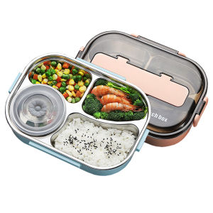กล่องข้าวสแตนเลส กล่องใส่อาหาร กล่องเก็บอาหาร 4 ช่อง พร้อมถ้วยใส่ซุป กล่องอาหารกลางวัน ฝาปิดแน่นป้องกันการรั่วไหล มี 3 สีให้เลือก