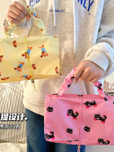 Large Capacity Portable Handheld Makeup Bag Travel Cosmetic Storage Bag Shopping Organizer Pouch Polyester Roll-Up Style