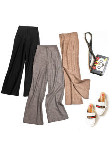Coffee Fleece High Waist Wide Leg Pants Elegant Intellectual Business Trousers Autumn Winter New Style Womens Fashion