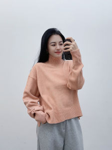 เสื้อสเวตเตอร์ถักคอสูงแบบหลวมๆ ผสมขนสัตว์ อบอุ่น ฤดูใบไม้ร่วง/ฤดูหนาว ทรงหลวมๆ ลำลอง ขนาดใหญ่ คอกลม แขนยาว ปกติ