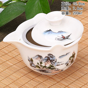 New Anti-Scald Three Cai Cover Bowl Large Ceramic Blue and White Porcelain Tea Bowl Tea Cup Household Kung Fu Tea Set Teapot