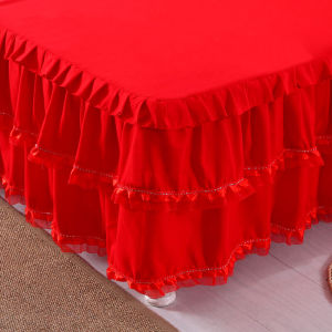 Wedding Celebration Red Princess Lace Bed Skirt Cover Single Piece Bedding Decorative Duvet Cover Set of Three 1.5m 1.8m 2m
