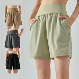 Summer Thin Casual Sports Shorts Womens High Waist Belly Contracting Running Fitness Loose Quick-Drying Breathable Yoga Shorts