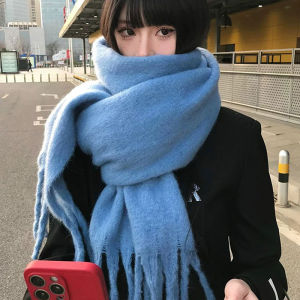 Soft Mohair Scarf Solid Color Warm Winter Wrap for Women​ Men Chic Student Couple Tassel Shawl Large Thickened Trendy Scarf ﻿