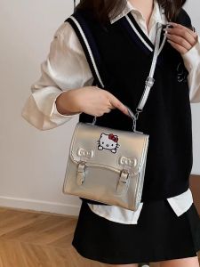 Casual College Style Double Shoulder Bag Commuter Sling Bag Nylon Material Foldable Square Shape Polyester Lining Detachable Straps