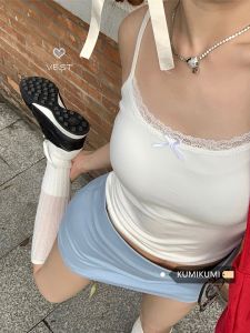 Slim Fit Viền Ren Áo Vest Top Nữ Phong Cách Mùa Hè Ngọt Cay Cô Gái Áo Sơ Mi Trắng Kết Hợp Cho 18-24 Sinh Nhật