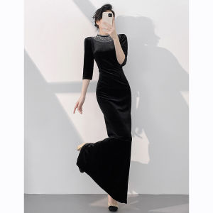 Elegant and Heavy Velvet Evening Dress for Host Fish Tail Backless