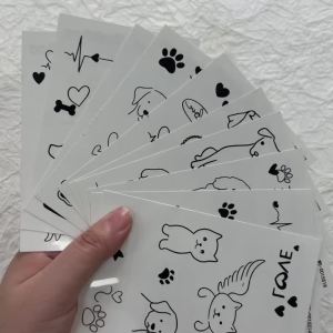 10Pcs Lovely Lines Cat Dog Temporary Tattoo Stickers Kitten Puppy Paw Heart Waterproof Decals for Pet Lover Daily Body Art Decor