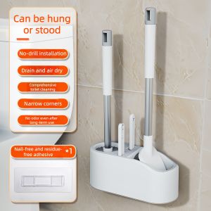 Goldstar 4-in-1 Multi-Functional Wall-Mounted Toilet Brush Set with Bristles and Holder Bathroom Cleaning Kit Toilet Brush Cleaning Tool Household Long Handle Toilet Brush
