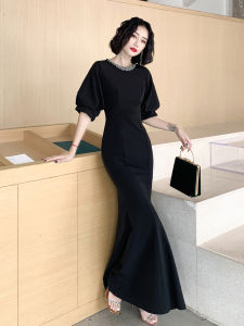 Elegant Black Evening Gown Womens New 2025 High-End Tailored Fish Tail Dress for Party Hostess Luxury Sensation Long Dress