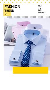 2024Mens Classic French Cuff Dress Shirts Long Sleeve No Pocket Tuxedo Male Shirt With Cufflinks Formal Party Wedding White Blue