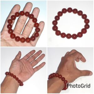 Gelang Batu Natural Red Agate Akik Merah Tua Bulat Butir 12mm