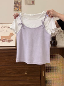 Áo Thun Nữ Tay Ngắn Ôm Vừa Vặn Màu Hồng Tím Mùa Hè Mềm Mại Áo Ngắn Áo Khoác Ngoài Áo Chui Đầu Cổ Tròn Tay Thường