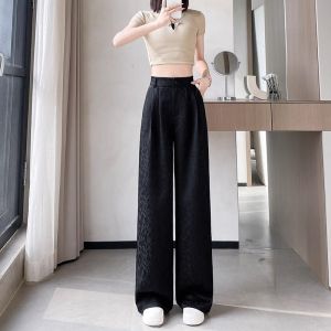 WANGGONGZHU | High Waist Floral Embroidery Wide Leg Pants Womens Summer New Style Silk Narrow Version Casual Straight Cut Trousers