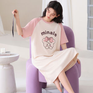 Ladies Summer Short Sleeve Sleep Dress Cartoon Outwearable
