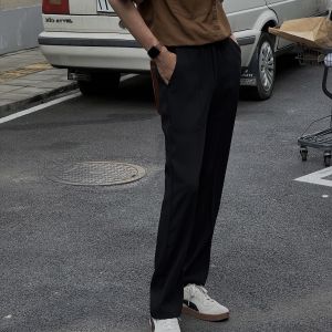 Korean Style Summer Mens Floor-Length Casual Straight Leg Suit Pants Pure Color Drapey Fashion Design Youth Popular