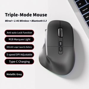 NexusClick New Vertical Wireless Mouse Ergonomic Rechargeable Tri-Mode Mouse Adjustable DPI Gaming Office Mice Computer Mouse