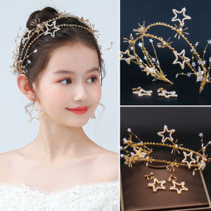 Girls Crown Hairband Baby Show Performance Headwear Princess Flower Girl Accessories Star Crown Childrens Headwear