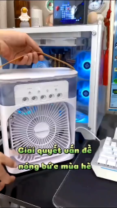 Quạt Phun Sương Hơi Nước Mini Để Bàn Có Khay Chứa Đá 600Ml Tích Hợp Hẹn Giờ Tiện Lợi