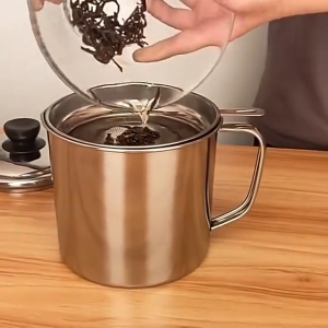 (Eldridge) 1.2L Stainless Steel Oil Strainer Pot Double Layer Container Jug Storage Can With Filter Cooking Oil Pot