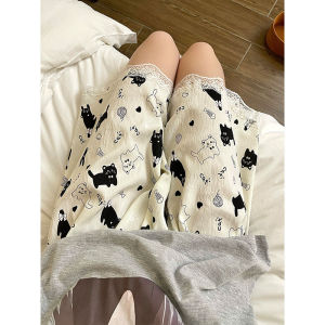Pajama Pants Women Summer Shorts Thin Student Loose Plus Size Walking Cartoon Home Shorts Girl Cat Pattern Home Pants