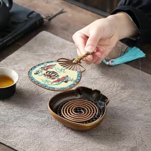Lọ Đốt Trầm Hương Kim Loại Kiểu Trung Quốc Có Tua Rua Và Khay Hứng Tro Giá Đỡ Nhang Muỗi Dùng Cho Nhà Cửa Sân Vườn Trang Trí Ngoài Trời