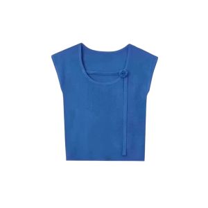 YUEZHONGWEI | Klein Blue 3D Floral Ice Silk Knitted Slim Fit Womens Summer Short Sleeve T-shirt