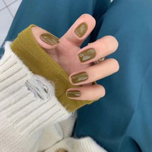 Handmade Short Nail Tips Removable White Enhancing Bare Color Gel Nail Art Full Set False Nails Finished Product for Beauty Tools