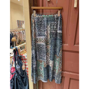 plus Size Womens Grey Floral Split T-Shirt Green Drawstring Print A-Line Skirt Summer Vintage Japanese Style plus Size Clothing