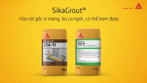 Sikagrout 214/ Sikagrout GP Chính hãng (bao 25kg). Vữa rót gốc xi măng bù co ngót có thể bơm được tự san bằng trộn sẵn với khả năng kéo dài thời gian thi công