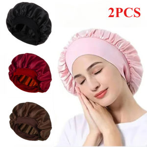 Satin Bonnets Night Sleeping Cap Large Elastic Wide Soft Band Colorful Silk Hat for Curly Hair Care Beauty Makeup for Women Men