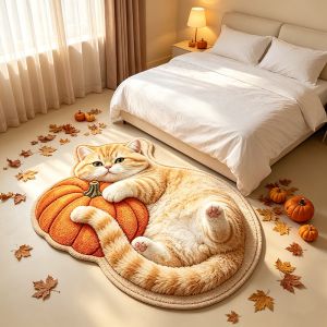 VIKAMA Halloween Cute Cat Pumpkin Irregular Doormat Dustproof Non Slip Indoor Front Door Fall Holiday Decor Rug