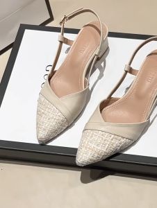 Korean Pointed high heels for women Thick soled Sandals office high heels Leather shoes Summer new Block heel sandals party high heels Beach Sandals Elegant temperament shoes 2 inches Women’s sandals