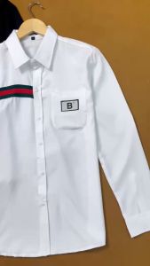 ÁO SƠ MI TAY DÀI DÂY PHỐI VIỀN THÂN 2 MÀU THÊU CHỮ B PHONG CÁCH