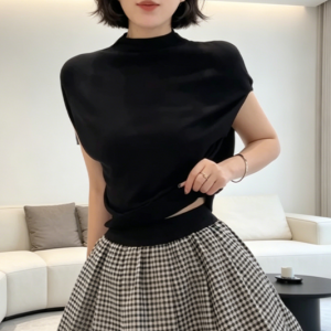 Shalldoer | Trendy Summer Slim Fit T-shirt and Checkered Skirt Set