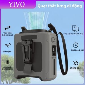Quạt Đeo Thắt Lưng 10000mAh Với 5 Tốc Độ Và Quạt Đeo Cổ 40H Rảnh Tay Nhẹ Cho Du Lịch Và Cắm Trại Ngoài Trời Tại Công Trường