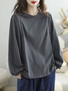 Womens Pure Cotton Long Sleeve Base Shirt Loose Fit Inner Wear T-Shirt Casual Sweatshirt Spring Autumn New Style Slimming Top