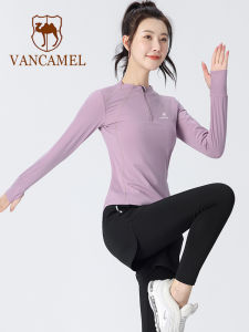 Vancamel Yoga Fitness Clothes Long Sleeve Womens Running Suit Breathable Elastic Sports T-Shirt Backless Set for Autumn