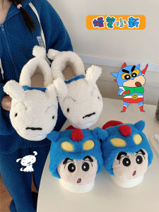 Cozy Plush Home Slippers Couples Cotton Slippers Winter Comfortable Warm Cartoon Design Mens Low Heel Indoor Shoes EVA Sole