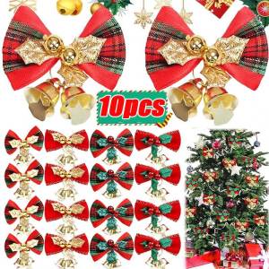 Christmas Trees Bowknot Jingle Bell Hanging Pendant Mini Bow with Bell Ornament DIY Party Gifts New Year Decorations