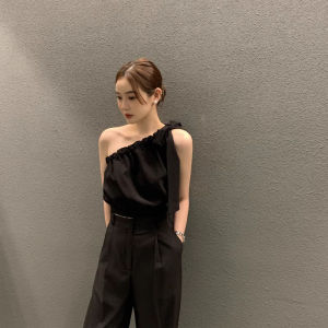 chaqi | เสื้อกั๊กสายเดี่ยวผู้หญิงฤดูร้อน ทรงหลวม แขนกุด ผูกโบว์ คอวี สีพื้น เสื้อชั้นใน เสื้อคลุม เสื้อผ้าทำงาน เสื้อผ้าทำงาน