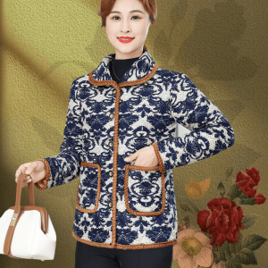 Womens Thickened Fleece Lined Short Cotton Jacket Autumn Winter Warm Outerwear Turn-down Collar Mom Clothes Grandma Style