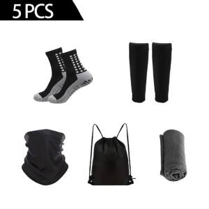 5PCS Set Sport Cycling Socks Elastic Calf Socks Sport Backpack Portable Bag Face Mask Sweat Absorbing Scarf Cold Feeling Towel