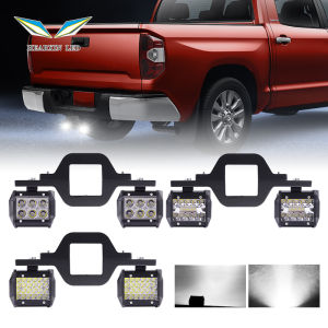 Universal Car Tow Hitch Hook Mount Bracket with 4 60W/72W/18W LED Work Light Fog Lamp Holder Rear Backup Offroad Truck Trailer