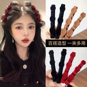 Red Hairpin Womens Side Clip Forehead Bang Clip Broken Hair Fixed Gadget Flocking Braided Hair Clip Duckbilled Headdress