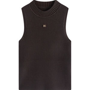 Black Knitted Slim Fit Womens Vest Commute Top Fashion Design Summer New Style Manxuan French Style Shoulder Reduction Vest